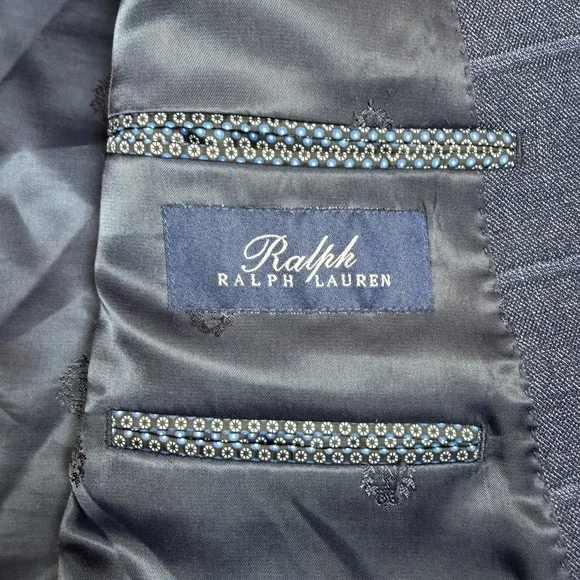 Ralph Ralph Lauren Sport Coat 50L Blue Windowpane Plaid Wool Blend EUC - Picture 3 of 7